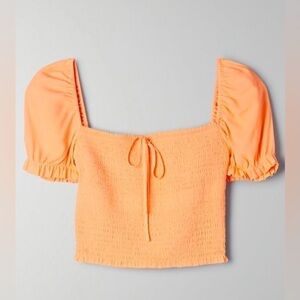 Aritzia‎ Wilfred Smocked Puff Sleeve Blouse Papaya Orange S